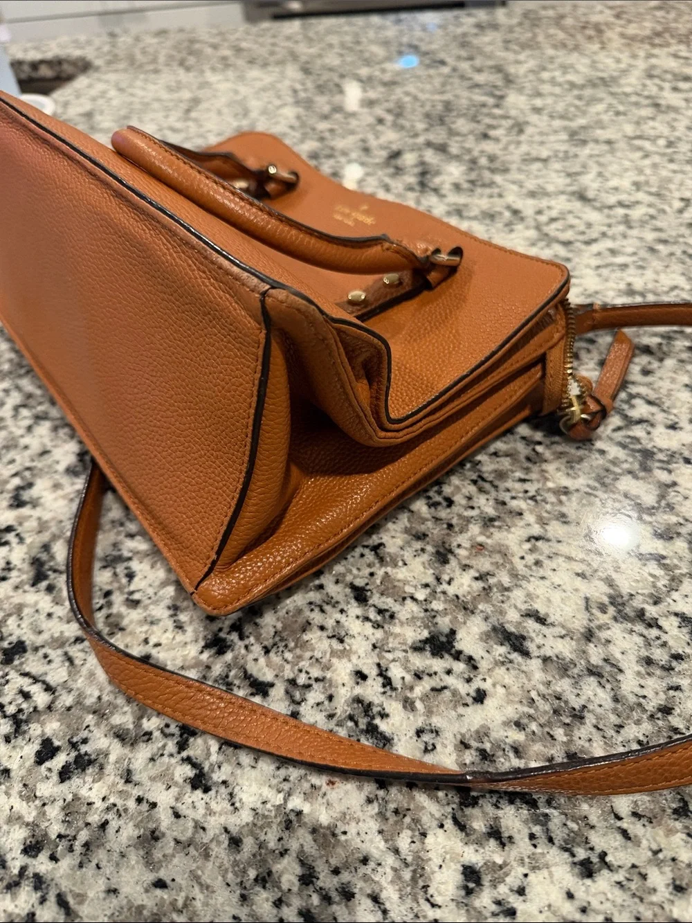 kate spade Tan Pebbled Leather Satchel with Gold Logo